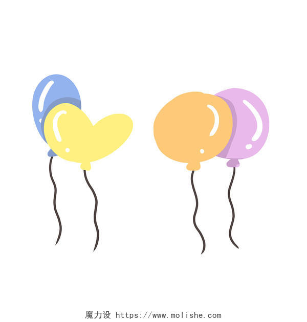 彩色卡通手绘气球心形气球PNG素材元素